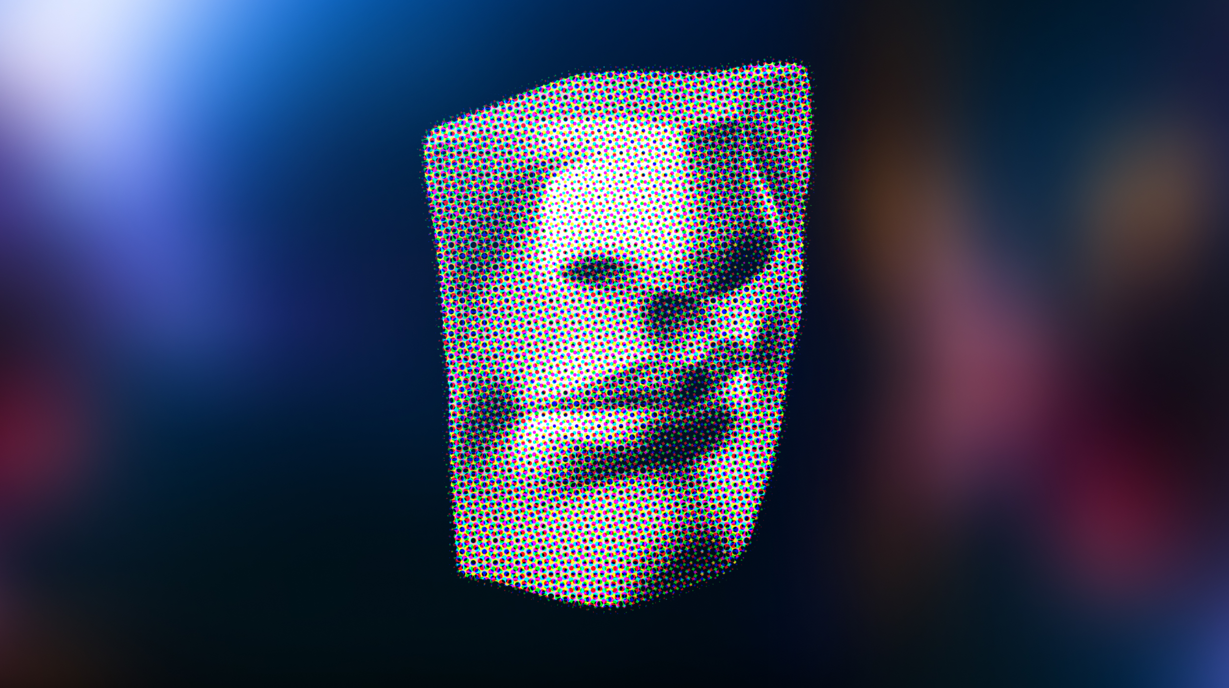 An image of a face with a blurred background.