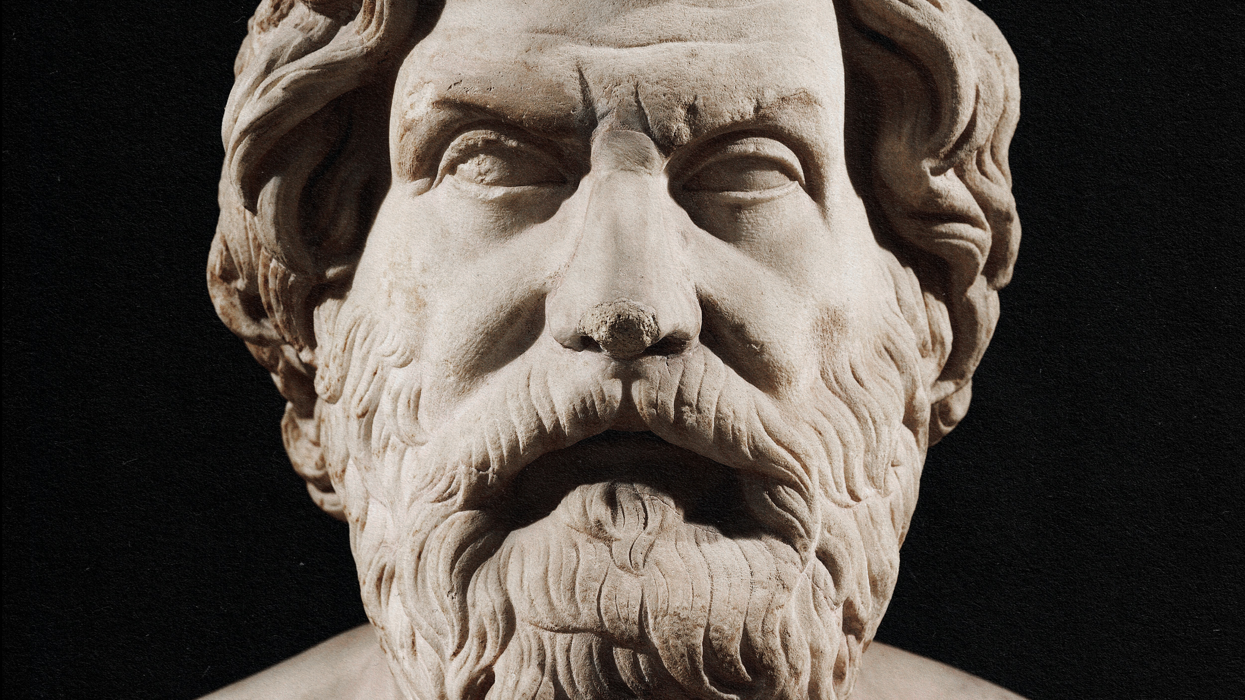 A bust of a man from one of the schools of philosophy that died out.